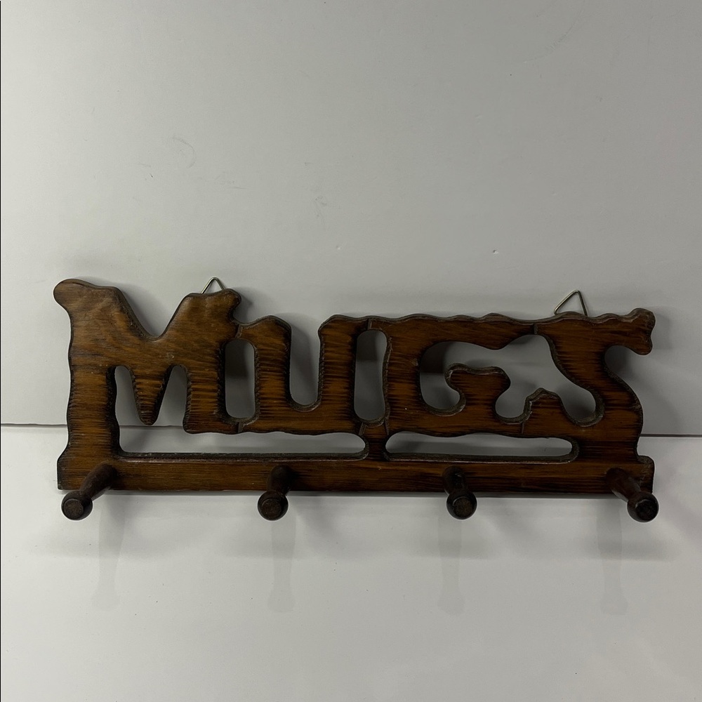 Vintage Wooden Mugs Wall Hook